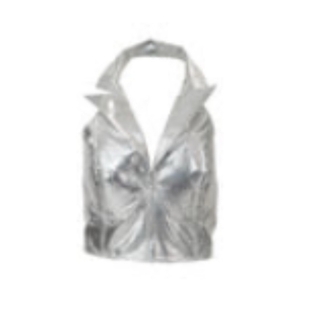 Metallic Silver Halter Top - Picture 3 of 3